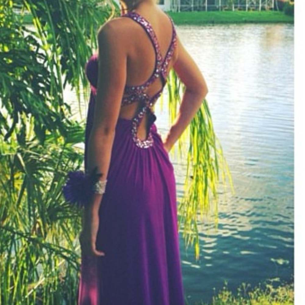 Hailey Logan by Adrianna Papell Purple Backless Prom Dress